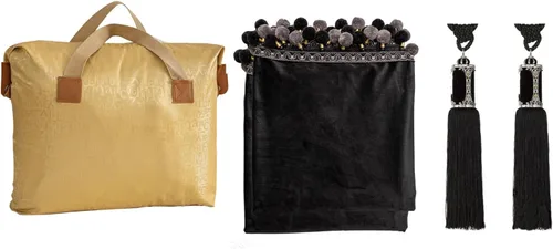 Miniatura 7 de Cortina Helen de lujo con pompones para sala de estar de terciopelo opaco, juego de 2 paneles Negro