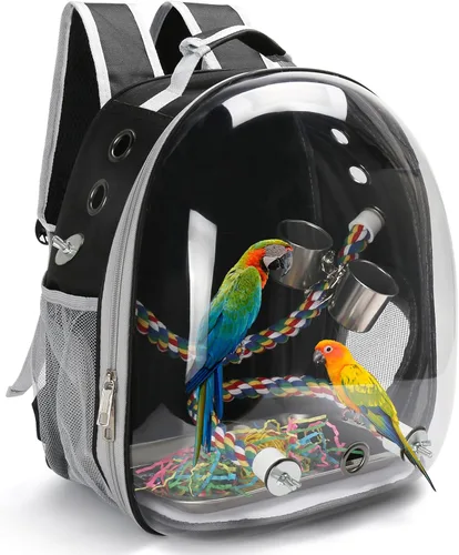 Mochila para pájaros, jaula de viaje para pájaros para loros pequeños y medianos, periquitos, cacatúas, bolsa portátil de ventana de burbujas