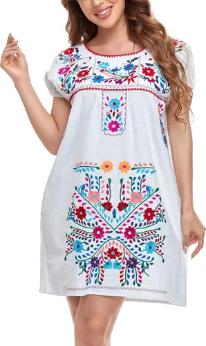 Miniatura 3 de YZXDORWJ Vestido bordado mexicano de manga corta para mujer