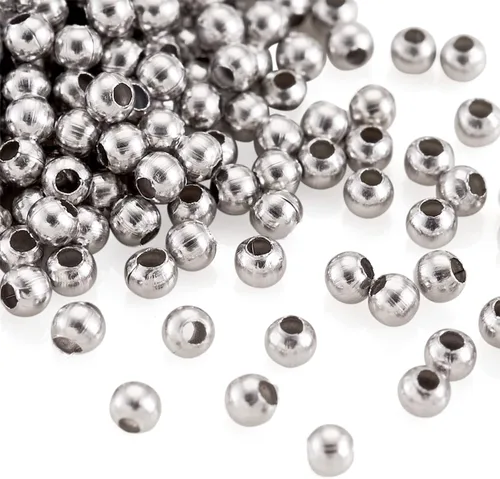 Miniatura 7 de Beadthoven - 500 cuentas redondas de acero inoxidable de 0.079 pulgadas (0.079 in), cuentas de metal redondas lisas doradas, espaciadores, bolas
