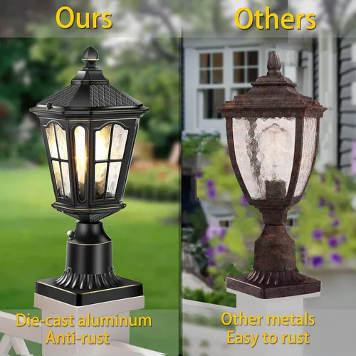 Miniatura 5 de Luces de poste del atardecer al amanecer cableadas de 120 V con base de montaje en muelle, lámpara de poste antioxidante para exteriores con vidrio