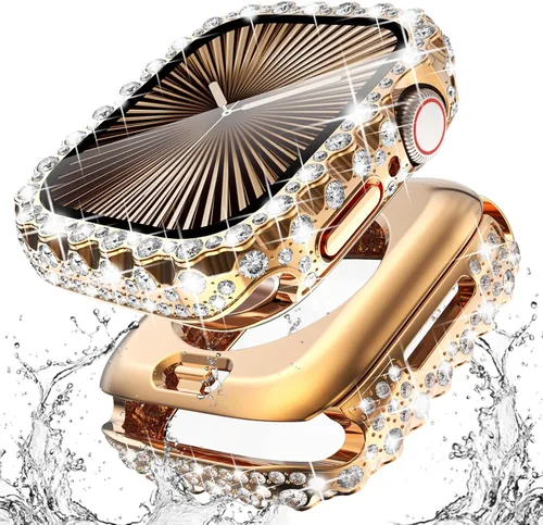 Miniatura 15 de Surace Estuche 2 en 1 impermeable brillante compatible con Apple Watch Series 9/8/7 de 45 mm, protector de pantalla, borde de encaje, diamante