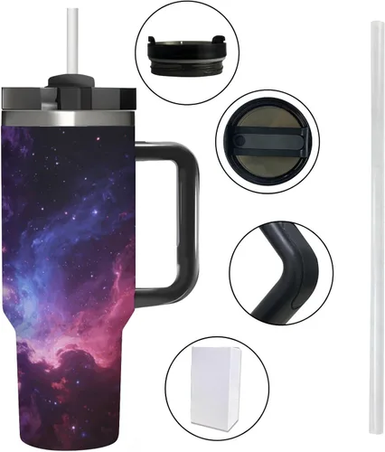 Miniatura 4 de Cosmic Nebula Travel Coffee Tumbler Stainless Steel,Coffee Mug with Lid & Straw,Cup with Handle,Large Capacity,Double Wall Vacuum Leak Proof Ice