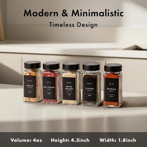 Miniatura 2 de EDELHAUS Tarros de especias de vidrio con etiqueta y tapas negras (36 x 4 onzas), recipientes para especias con 240 etiquetas, insertos