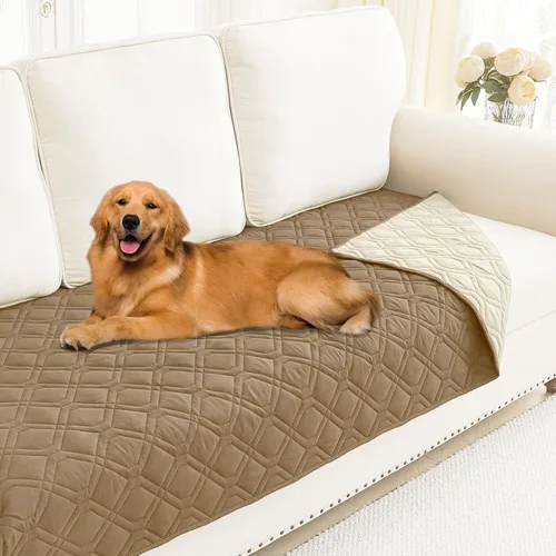 Miniatura 51 de Smiry Funda impermeable para cama de mascota, suave y lavable, para muebles, cama, sofá, reversible, a cuadros (30 x 53 pulgadas, color beige/beige)