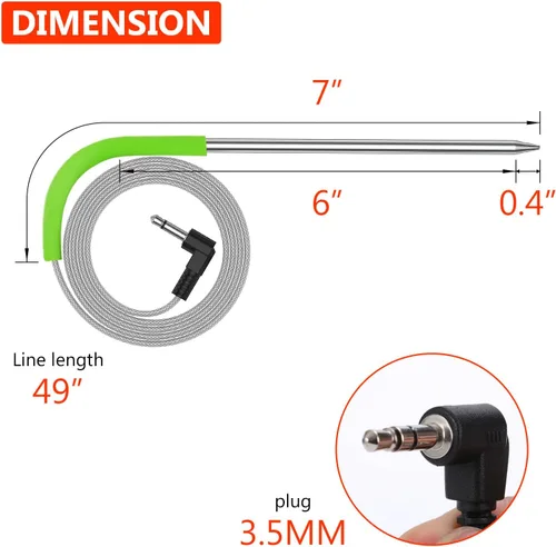 Miniatura 2 de Sonda de carne de repuesto para parrilla de pellets Pit Boss y ahumador de pellets, enchufe de 0.138 in, paquete de 2 sondas de carne con accesorios