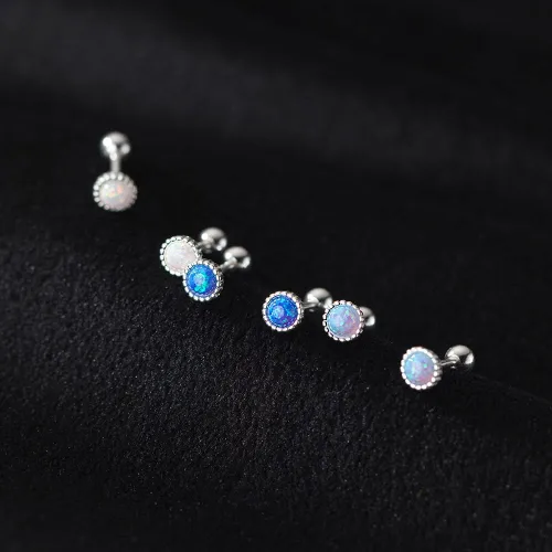 Miniatura 3 de Pendientes de tuerca redondos de ópalo de 18G de plata de ley 925 minimalistas de hélice, tragus, piercing de daith, aretes de caracola de daith