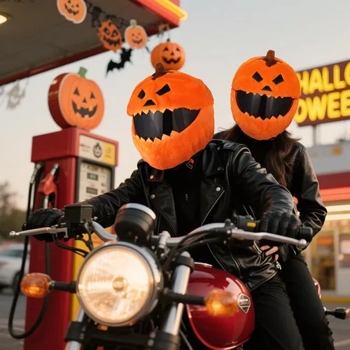 Miniatura 5 de VCOROS Cubierta de casco de motocicleta de calabaza de Halloween, cubierta de casco de cara completa esponjosa para paseos divertidos