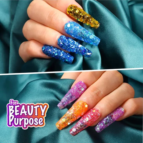 Miniatura 5 de LEOBRO Purpurina gruesa holográfica, 15 colores para resina, cuerpo de uñas, joyería y manualidades, con 5 cucharas mezcladoras