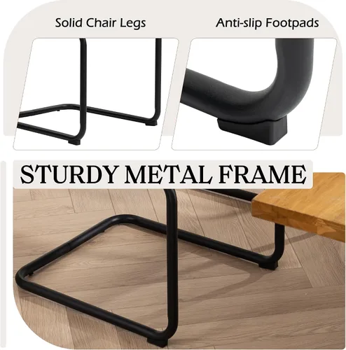 Miniatura 5 de Juego de 2 sillas de comedor voladizas, sillas de comedor modernas de mediados de siglo con patas de metal negro, sillas de cocina tapizadas