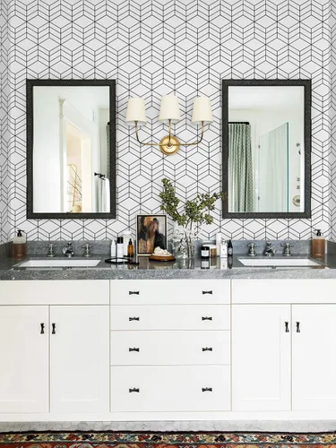 Miniatura 6 de Papel tapiz geométrico hexagonal para despegar y pegar, papel de contacto geométrico para gabinetes, papel tapiz blanco y negro para baño