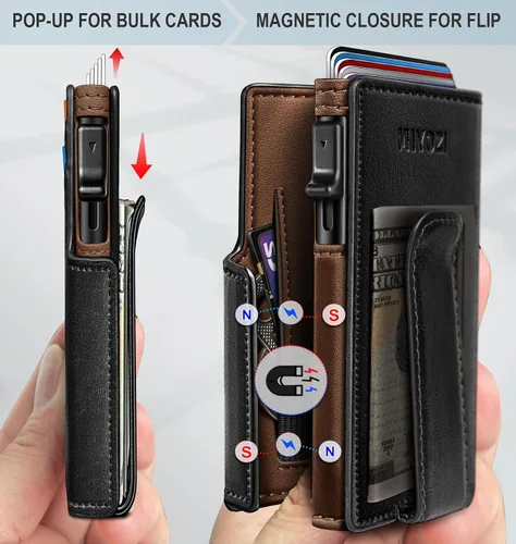 Miniatura 3 de miyozi Billetera para hombre, con clip para dinero, bolsillo para monedas, ventana para identificación, delgada, bolsillo frontal con bloqueo RFID