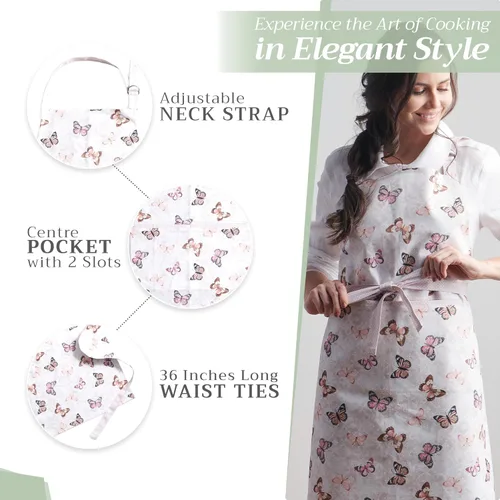 Miniatura 5 de Maison d' Hermine 100% Cotton Apron for women with Pocket Kitchen Chef Apron for Men Cooking Spring Summer 143 - Mariposas