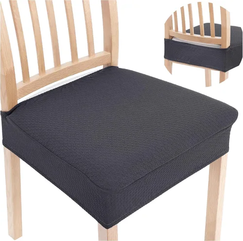 Miniatura 31 de Smiry Juego de 4 fundas de asiento elásticas de jacquard para sillas de comedor, extraíbles y lavables, sin fundas traseras, color gris pardo