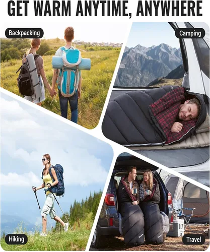 Miniatura 7 de KingCamp Sleeping-Bags Sleeping Bag for Adults, Cold Weather & Warm Extra Wide Big & Tall XL Portable Waterproof Flannel Sleeping Bags