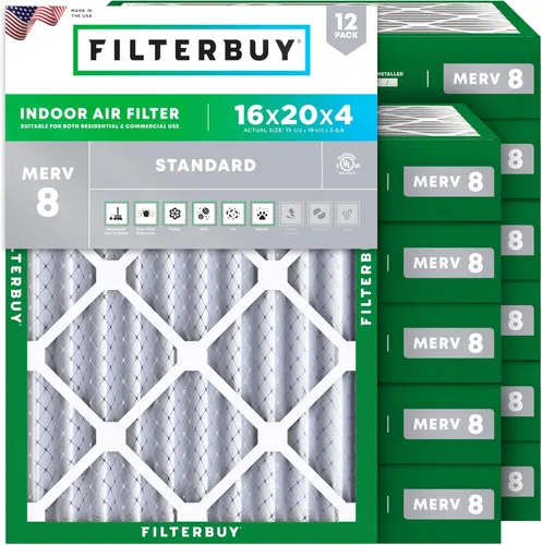 Miniatura 13 de Filterbuy - Filtro de aire de 16 x 25 x 1 pulgadas, MERV 8, Defensa Esencial contra el Polvo y las Alergias (paquete de 12), Filtros plisados