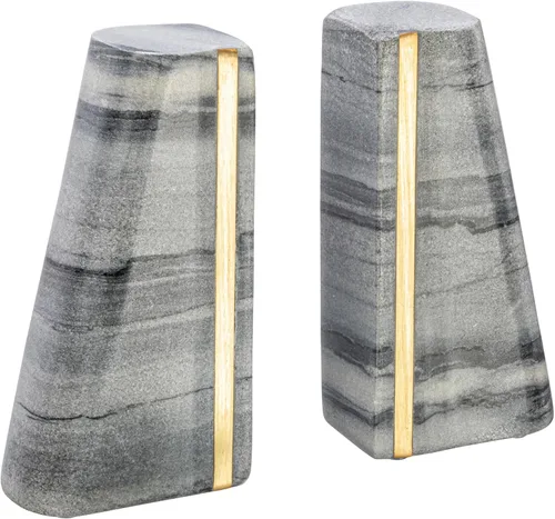 Miniatura 5 de Main + Mesa Sujetalibros modernos de mármol con detalles de latón, juego de 2, gris