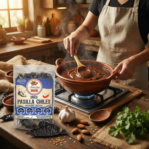 Miniatura 6 de Pasilla Chiles Secos 4 oz - Grapa en la Cocina Mexicana: Topos, Salsas, Guisos, Salsa. Calor Suave - Sabor Punget y Picante. Por Amazing Chiles &