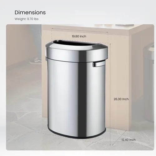 Miniatura 7 de Home Zone Living Bote de basura de 18 galones con parte superior abierta para uso comercial y de oficina, diseño semiredondo con respaldo plano