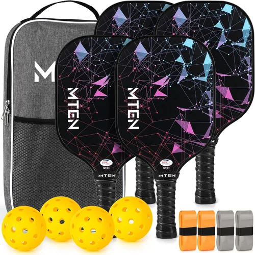 Pickleball Paddles Set of 2 or 4, or Single Paddle – USAPA Approved Fiberglass Surface Pickleball Rackets Set for Men & Women 4 negros.