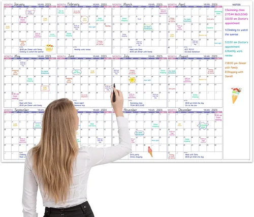 Calendario grande de pared para borrar en seco – Calendario de pared anual sin fecha, 37" x 58", Calendario de pared laminado borrable y