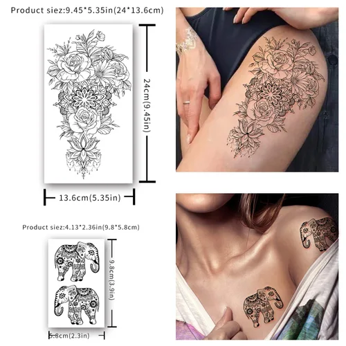 Miniatura 3 de Yazhiji 40 hojas de tatuajes temporales para mujeres y niñas, tatuajes sexis incluidos, 10 hojas extra grandes y 30 hojas de calcomanías de tatuaje