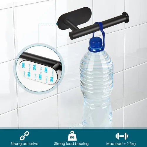 Miniatura 3 de DGWHYC Soporte autoadhesivo para papel higiénico, Soporte de papel higiénico negro mate a prueba de óxido de acero inoxidable 304 para baño, cocina