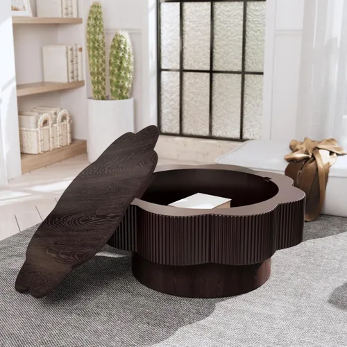 Miniatura 14 de KEVINSPACE Mesa auxiliar redonda pequeña para sala de estar, mesa auxiliar circular de madera, mesita de noche para apartamento, dormitorio, Ø 23.4