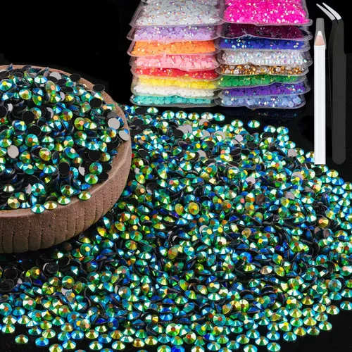 Miniatura 56 de 15000 diamantes de imitación de resina de 0.079 pulgadas a granel, diamantes de imitación de gelatina redondos negros con parte trasera plana, gemas