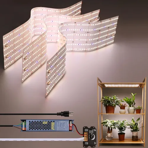 Luz LED de crecimiento de plantas de espectro completo de 3 paneles, 24 V, 180 W, 1260 LED, alto PPFD, 4.92 pies/4.9 ft, tira de luz para cultivo de