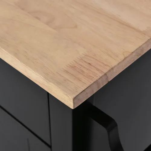 Miniatura 8 de Olela Carrito de isla de cocina con hojas colgantes de madera, mesa de cocina rodante con armario de almacenamiento y toallero, estante ajustable