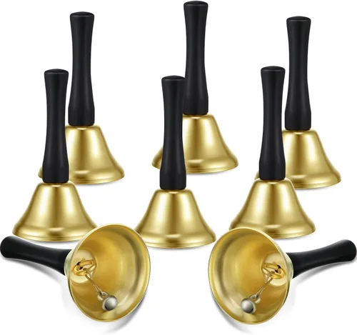 Miniatura 2 de 24 campanas de mano de acero plateado, mango de madera negra, campanas de metal diatónico, percusión musical (dorado)