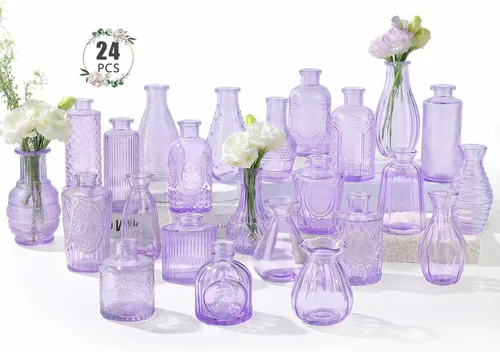 Miniatura 12 de Paquete de 12 jarrones de flores azules BEAHOT para decoración de boda, jarrón de cristal para decoración de mesa, jarrón pequeño para el hogar, día