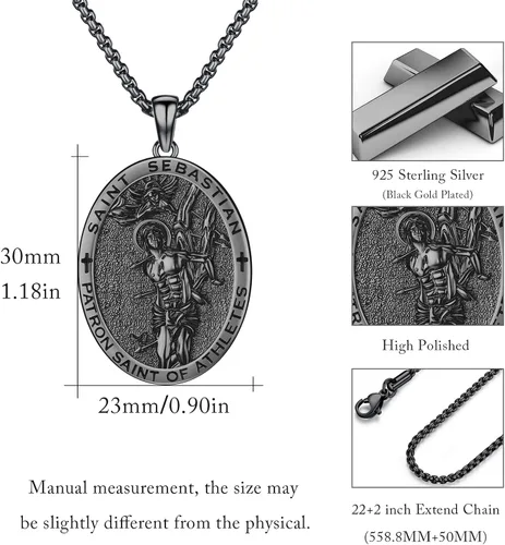 Miniatura 123 de Collar con colgante de plata de ley 925 con medalla de San Patrón, joyería religiosa para hombres y mujeres, con cadena de acero inoxidable 316L