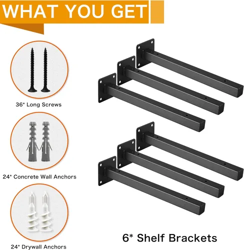 Miniatura 6 de 6 Piezas Soportes de Estante Negros de 6 Pulgadas Resistentes para Estante Pared de Metal Soportes de Estantería Flotante Soportes de Estante