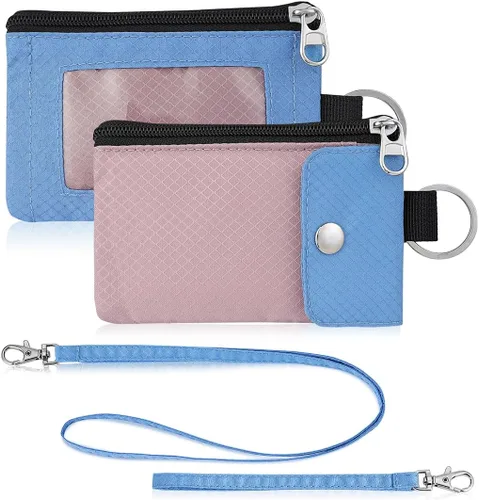 Miniatura 23 de Artpaxy Cartera minimalista para hombres y mujeres, llavero con bloqueo RFID, con cremallera, pequeña cartera con ventana de identificación, 2