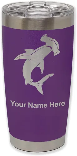 Miniatura 38 de LaserGram Vaso aislado al vacío de 20 onzas, tiburón martillo, grabado personalizado incluido (negro)