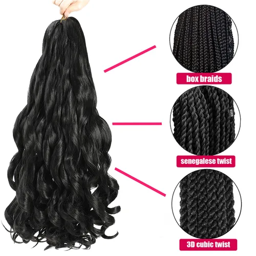 Miniatura 5 de Cabello Rizado Francés para Trenzar de 18 Pulgadas, 8 Paquetes Color Borgoña - Cabello para Trenzar Pre-Estirado con Rebote - Extensiones de Cabello
