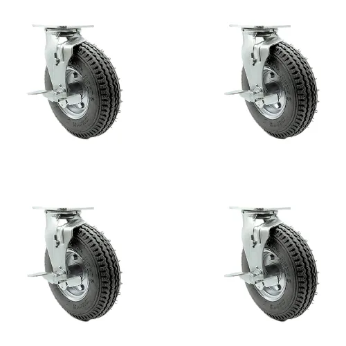 Miniatura 43 de Juego de 4 ruedas neumáticas giratorias de 6 pulgadas, ruedas de goma negra, incluye 2 ruedas giratorias con frenos y 2 rígidas, ruedas resistentes