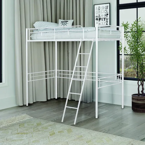 Miniatura 10 de Furniture of America Citing - Cama tipo loft de metal industrial con escalera en ángulo adjunta y barandillas de seguridad, no requiere somier