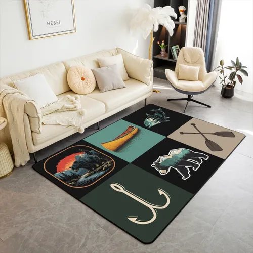Miniatura 10 de Castle Fairy Alfombra antideslizante para sala de estar, diseño de ciervos salvajes, pinos de la selva, alfombra antideslizante para sala de estar