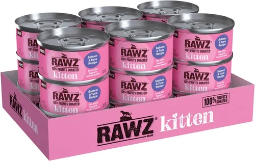 Miniatura 8 de Rawz Alimento húmedo natural en paté enlatado para gatitos, hecho con ingredientes de carne reales, sin BPA ni encías, latas de 2.8 onzas