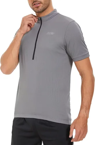 Miniatura 3 de bpbtti - Camiseta de ciclismo de manga corta para hombre, camiseta de ciclismo MTB con media cremallera frontal y 3 bolsillos posteriores
