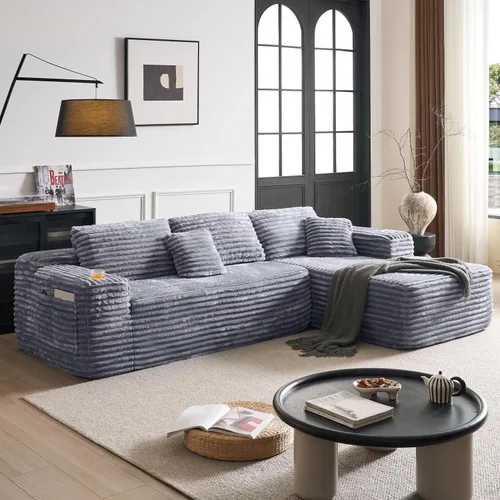 Miniatura 11 de Sofá modular Cloud con diván en forma de L, moderno sofá modular con asiento profundo, portavasos integrado y bolsillo de almacenamiento para sala