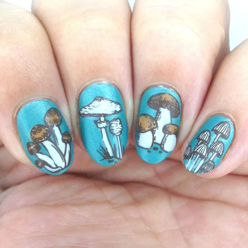 Miniatura 2 de Maniology Magic Mushrooms Nail Stamping Plate Hongos Bosques Bosques Caracoles Diseños de Uñas Manicura Reutilizable, Rectangular, Plantilla