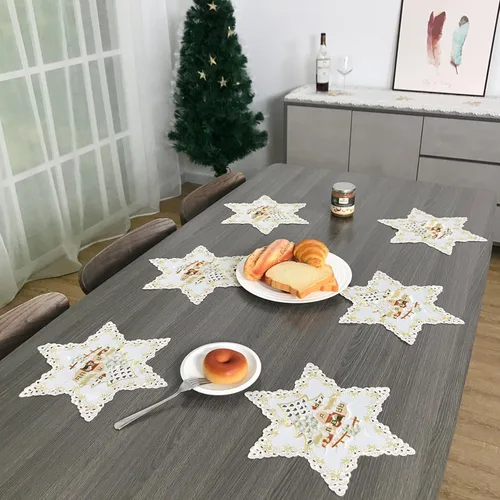 Juego de 6 manteles individuales de Navidad, 100% poliéster, bordados, decoración de mesa de Navidad, 12 x 12 pulgadas, flor de pascua, árbol de