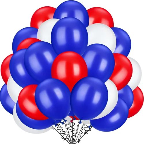 Miniatura 8 de TecUnite 100 globos de látex rojo, blanco y azul, globos patrióticos de 6.6 pulgadas para el 4 de julio, aniversario del 250 aniversario, Día