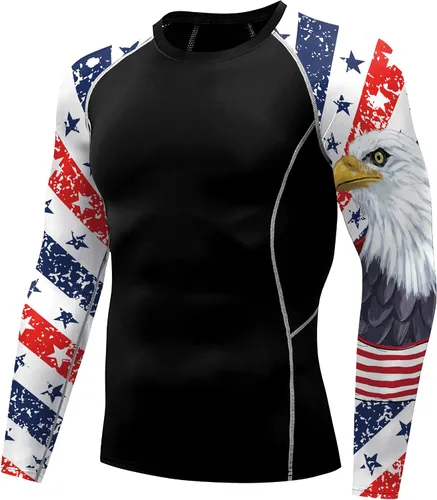Men's Rash Guard Shirts Long Sleeves UPF 50+ BJJ Jiu Jitsu Compression Shirt Sports Fitness Gym Swimming Tops