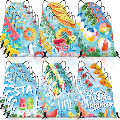 Miniatura 10 de Kacctyen 12 bolsas con cordón para piscina, playa, mochila con cordón de verano, bolsa de cumpleaños, decoración de fiesta de piscina (clásica)