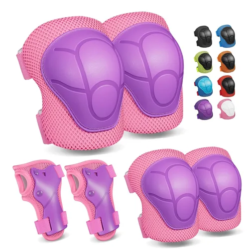 Miniatura 15 de Rodilleras para niños, rodilleras y coderas, conjunto de equipo de protección para niños y niñas con protectores de muñeca 3 en 1 para patinaje, Azul